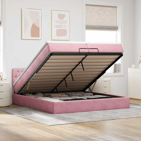 Ottoman-Bett mit Matratzen & LEDs Rosa 200x200 cm Samt