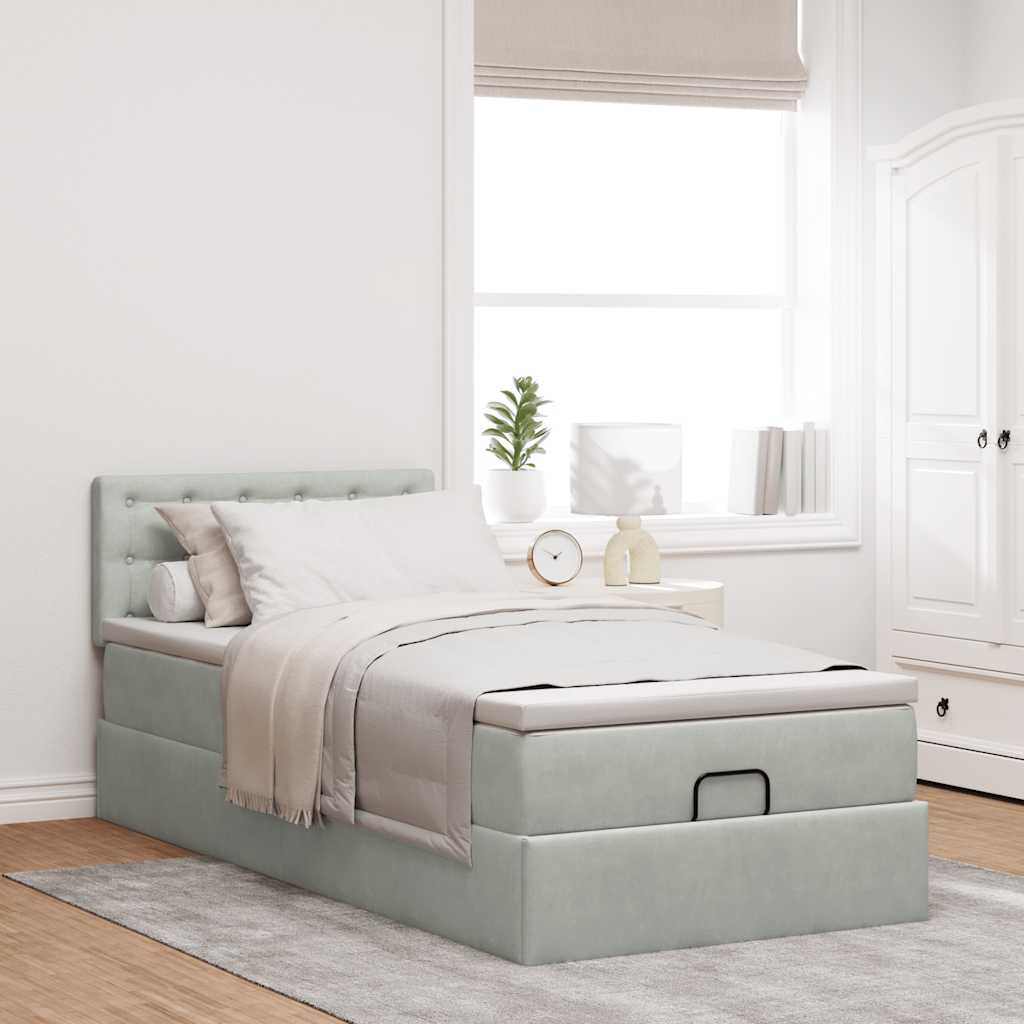 Ottoman-Bett mit Matratze & LEDs Hellgrau 80x200 cm Samt