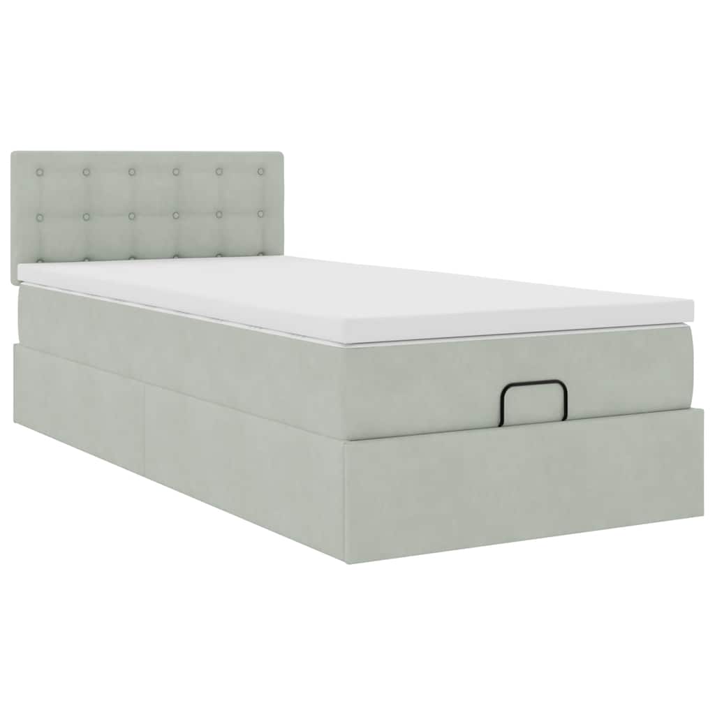 Ottoman-Bett mit Matratze & LEDs Hellgrau 80x200 cm Samt