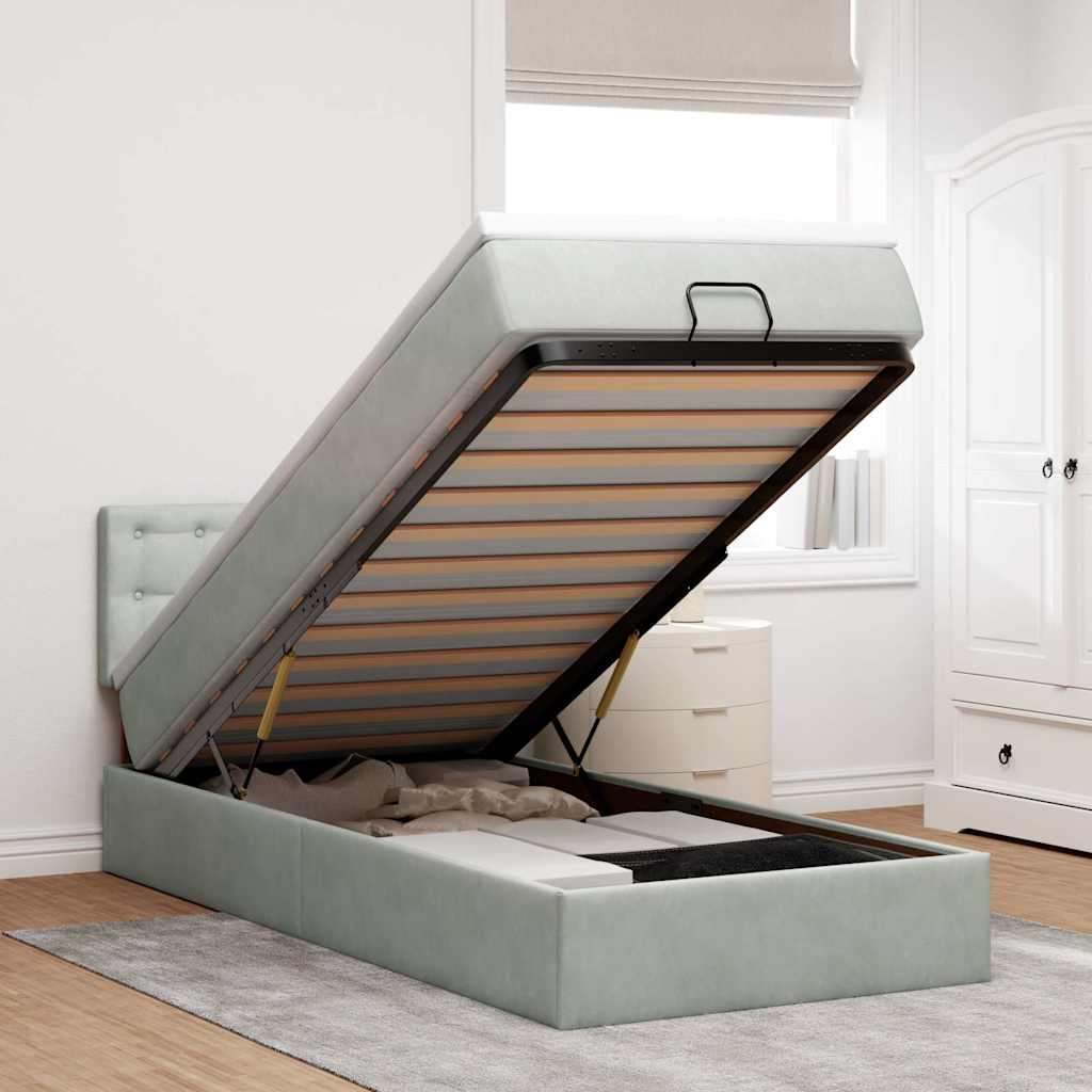 Ottoman-Bett mit Matratze & LEDs Hellgrau 80x200 cm Samt