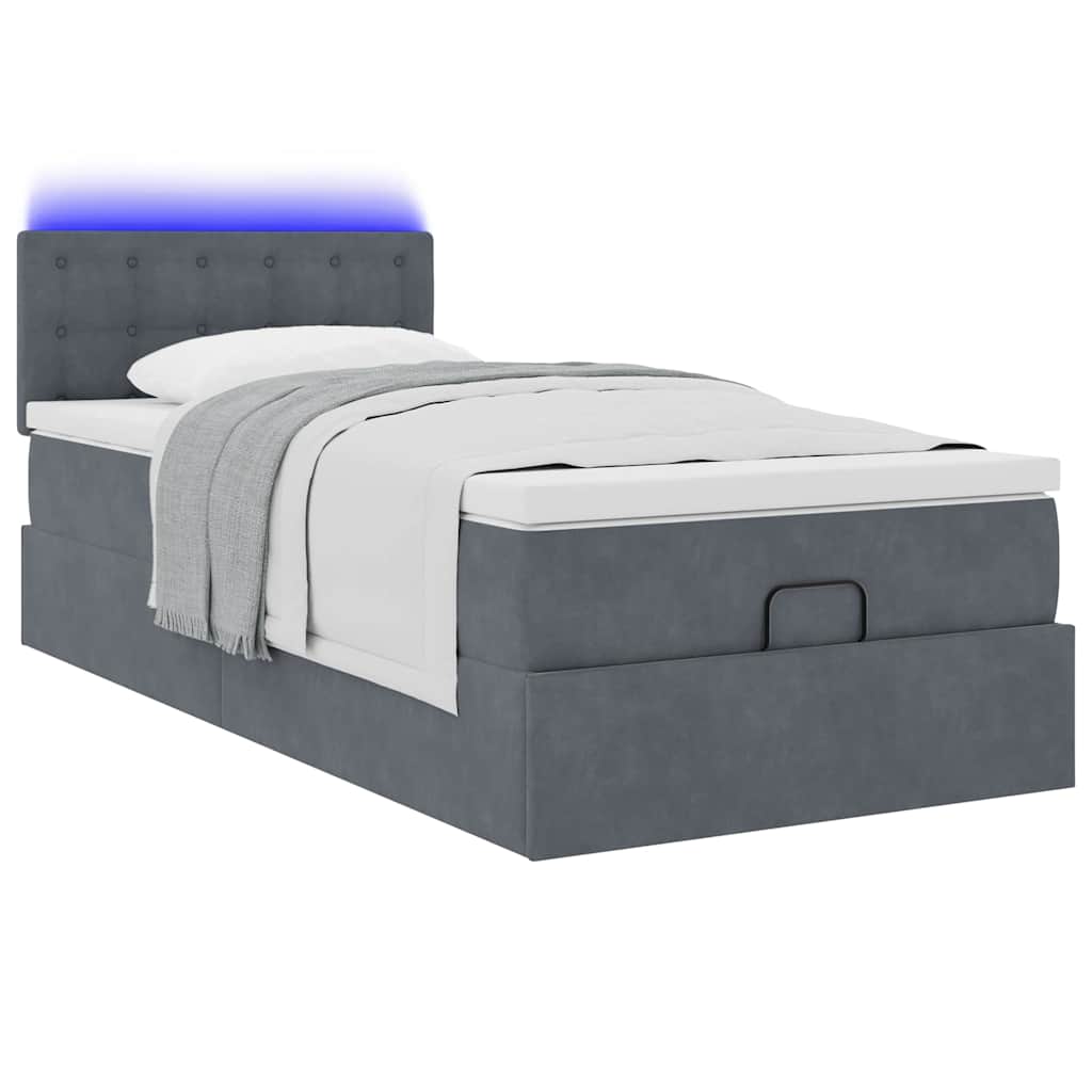 Lit ottoman avec matelas et LED gris foncé 80x200 cm velours