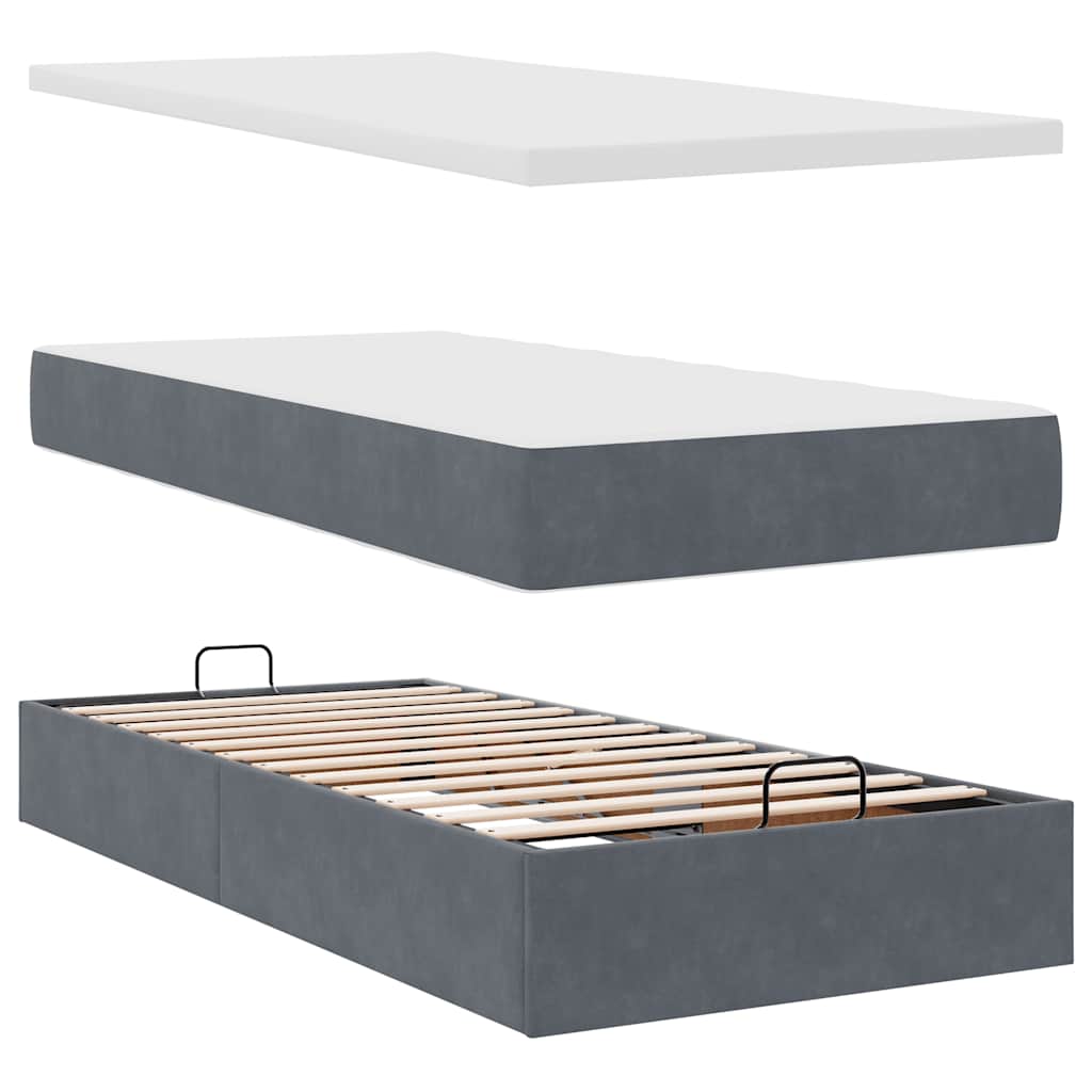 Ottoman-Bett mit Matratze & LEDs Dunkelgrau 80x200 cm Samt