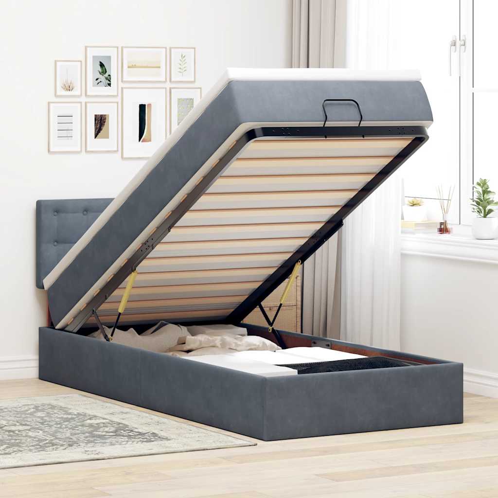 Ottoman-Bett mit Matratze & LEDs Dunkelgrau 80x200 cm Samt