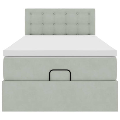 Ottoman-Bett mit Matratze & LEDs Hellgrau 90x190 cm Samt