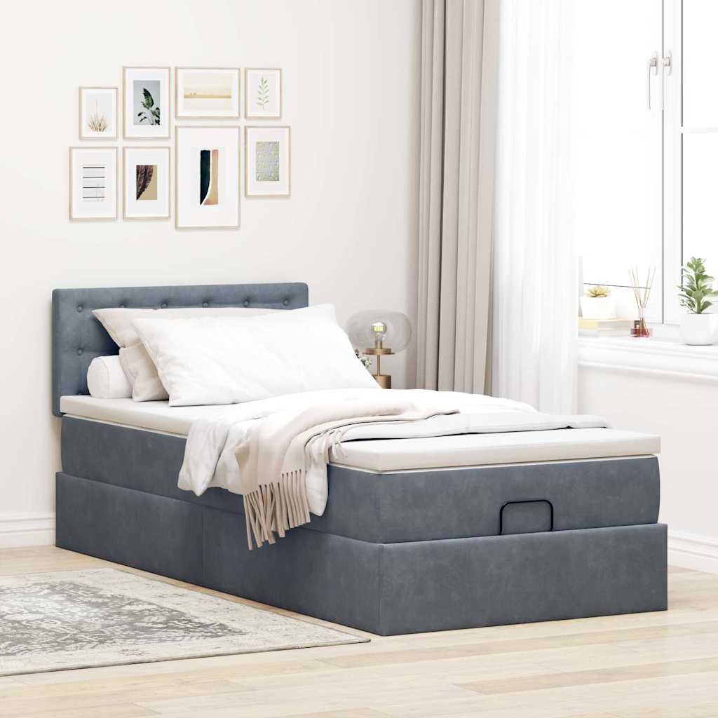Ottoman-Bett mit Matratze & LEDs Dunkelgrau 90x190 cm Samt