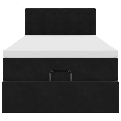 Ottoman-Bett mit Matratze & LEDs Schwarz 90x190 cm Samt