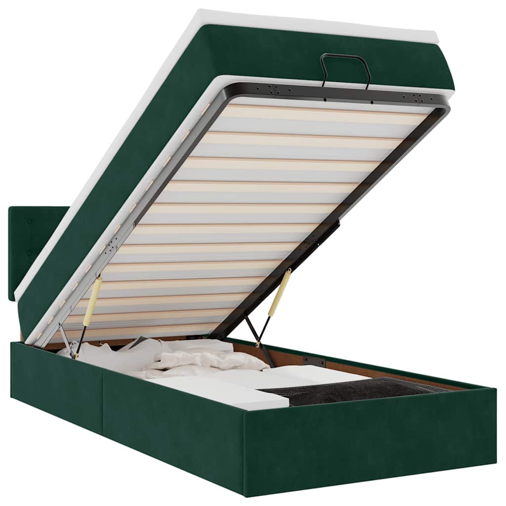 Ottoman-Bett mit Matratze & LEDs Dunkelgrün 90x190 cm Samt