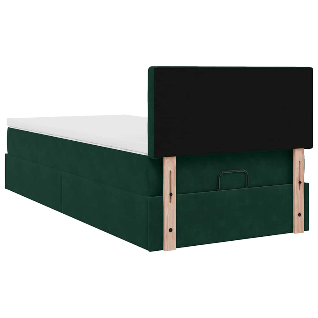 Ottoman-Bett mit Matratze & LEDs Dunkelgrün 90x190 cm Samt