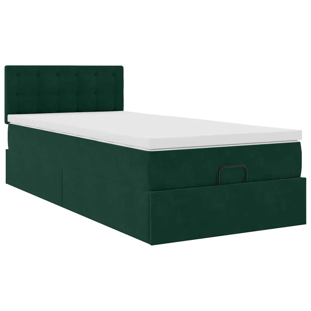 Ottoman-Bett mit Matratze & LEDs Dunkelgrün 90x190 cm Samt