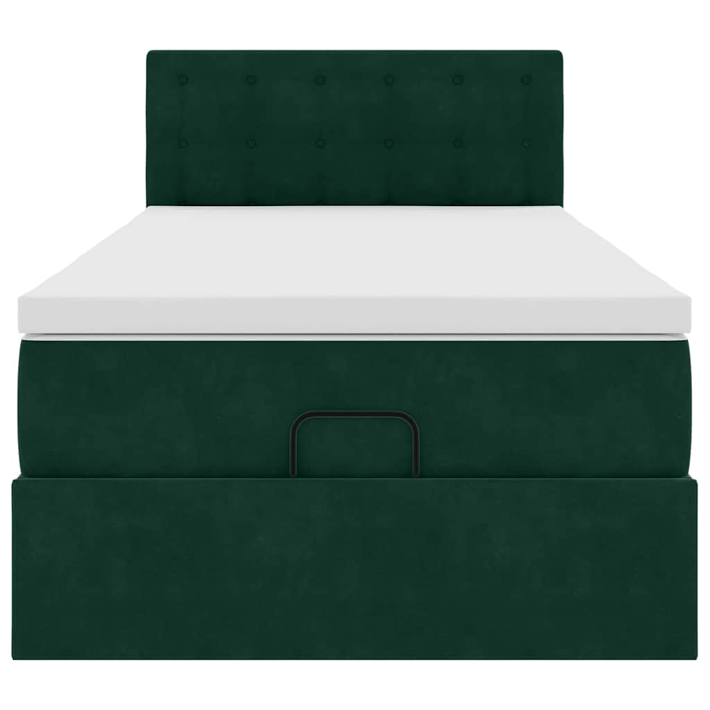 Ottoman-Bett mit Matratze & LEDs Dunkelgrün 90x190 cm Samt