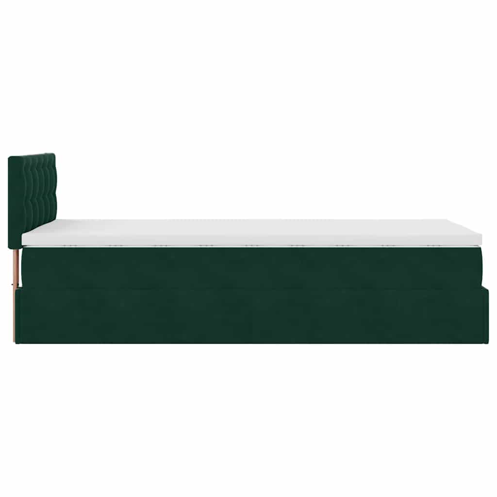 Ottoman-Bett mit Matratze & LEDs Dunkelgrün 90x190 cm Samt