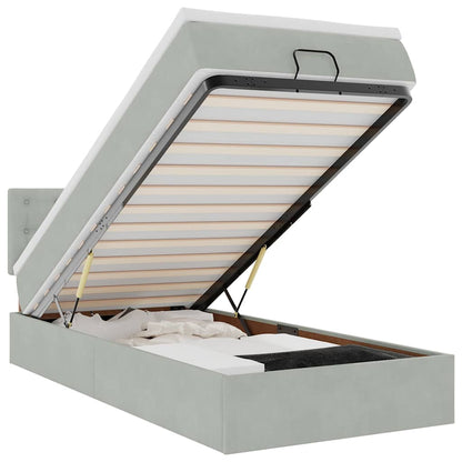 Ottoman-Bett mit Matratze & LEDs Hellgrau 90x200 cm Samt