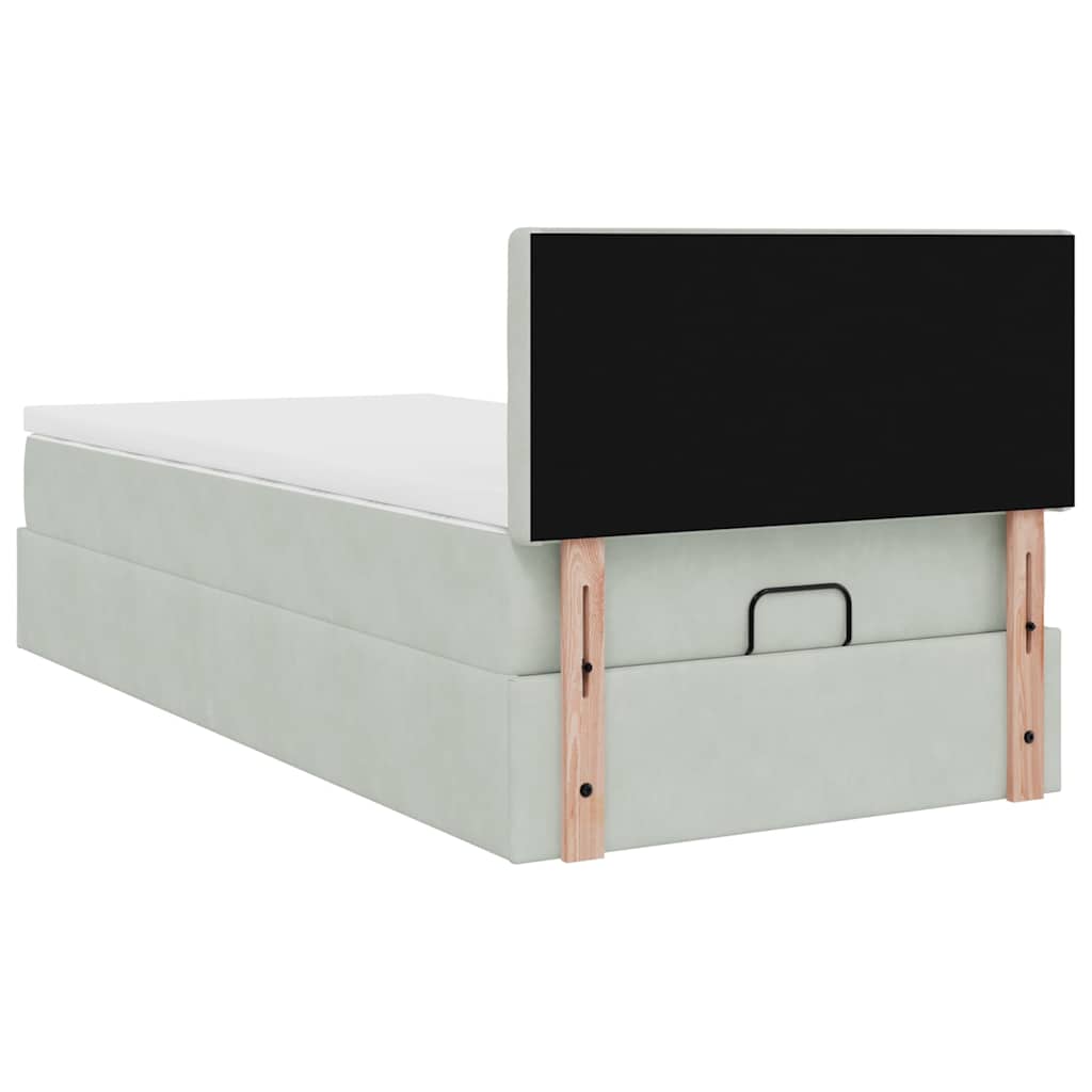 Ottoman-Bett mit Matratze & LEDs Hellgrau 90x200 cm Samt