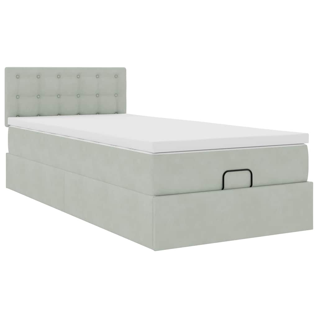 Lit ottoman avec matelas et LED gris clair 90x200 cm velours