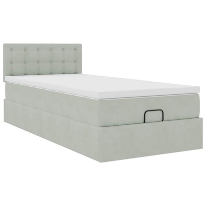 Ottoman-Bett mit Matratze & LEDs Hellgrau 90x200 cm Samt