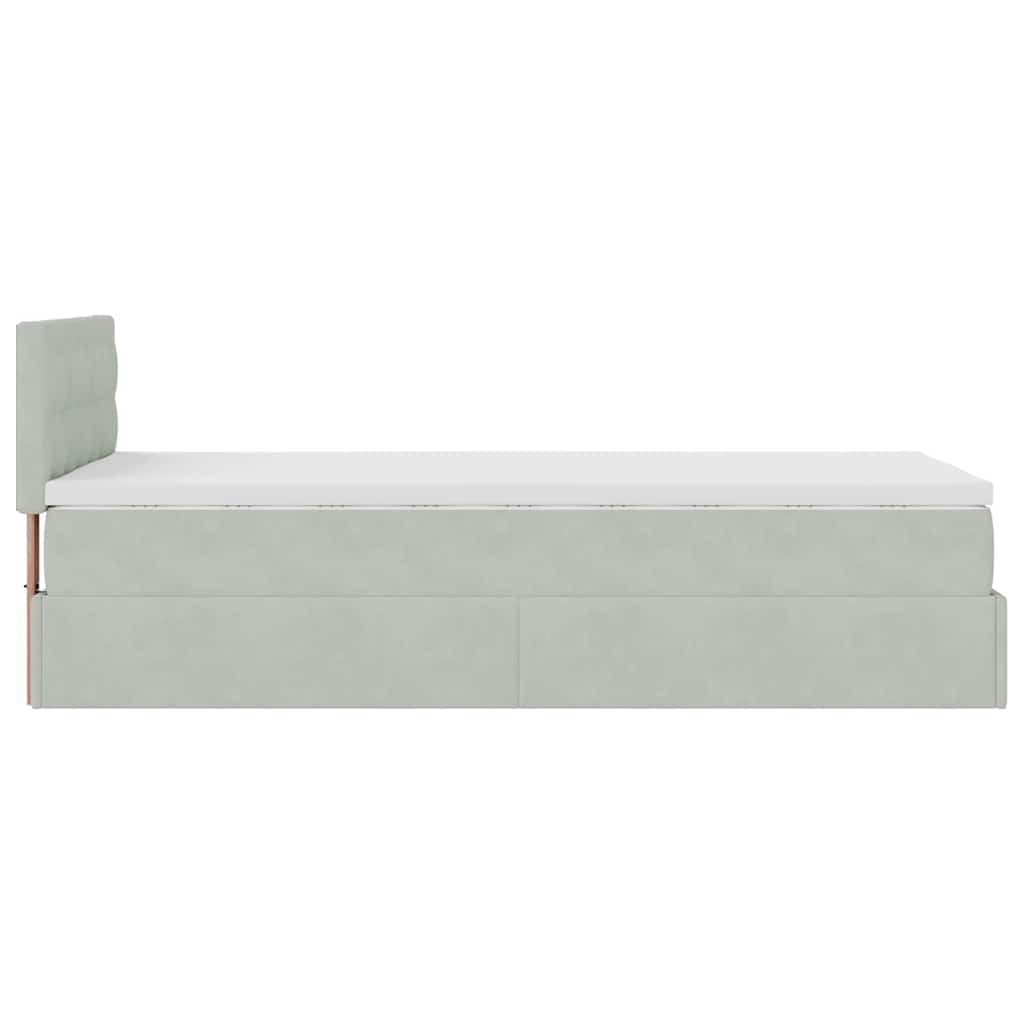 Ottoman-Bett mit Matratze & LEDs Hellgrau 90x200 cm Samt