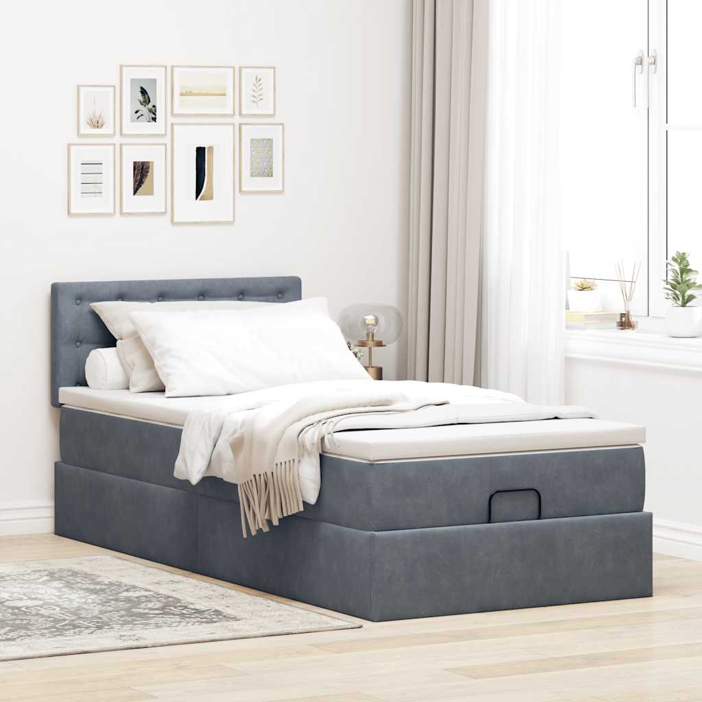 Ottoman-Bett mit Matratze & LEDs Dunkelgrau 90x200 cm Samt