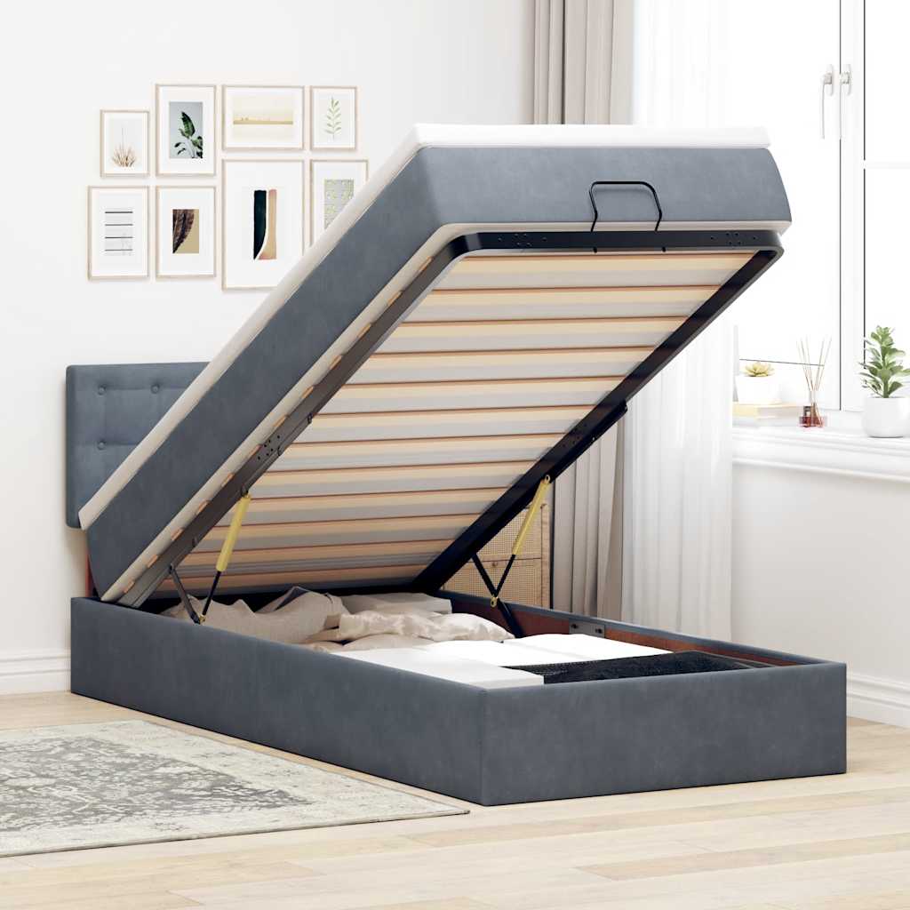 Ottoman-Bett mit Matratze & LEDs Dunkelgrau 90x200 cm Samt