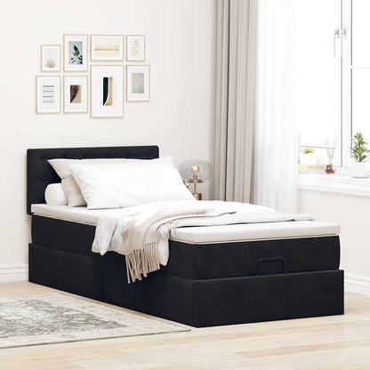 Ottoman-Bett mit Matratze & LEDs Schwarz 90x200 cm Samt