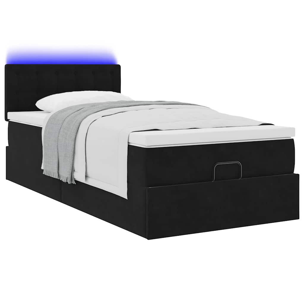 Ottoman-Bett mit Matratze & LEDs Schwarz 90x200 cm Samt