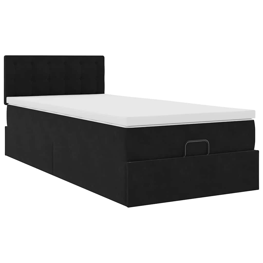 Ottoman-Bett mit Matratze & LEDs Schwarz 90x200 cm Samt