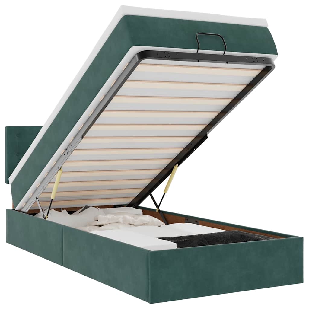 Lit ottoman avec matelas et LED vert foncé 90x200 cm velours