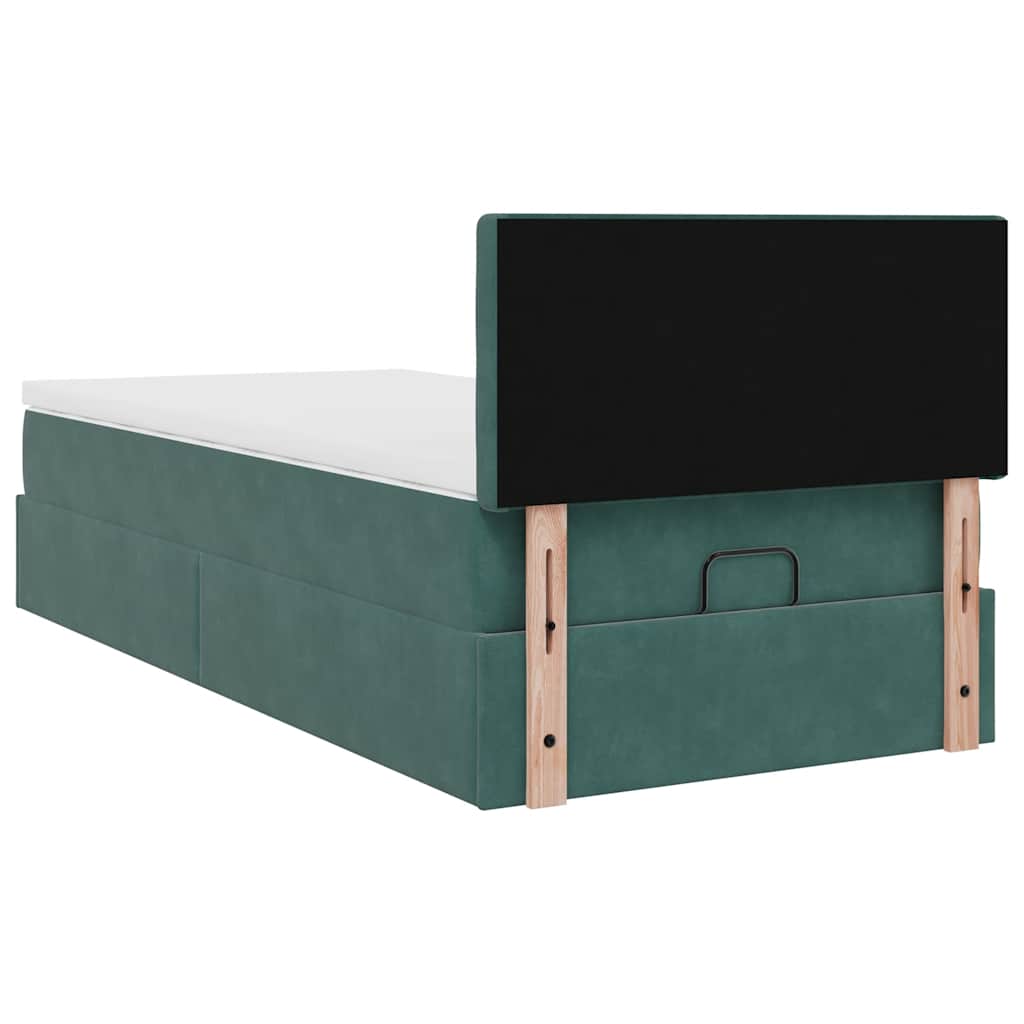 Ottomane Bett mit Matratze & LEDs Dunkelgrün 90x200 cm Samt