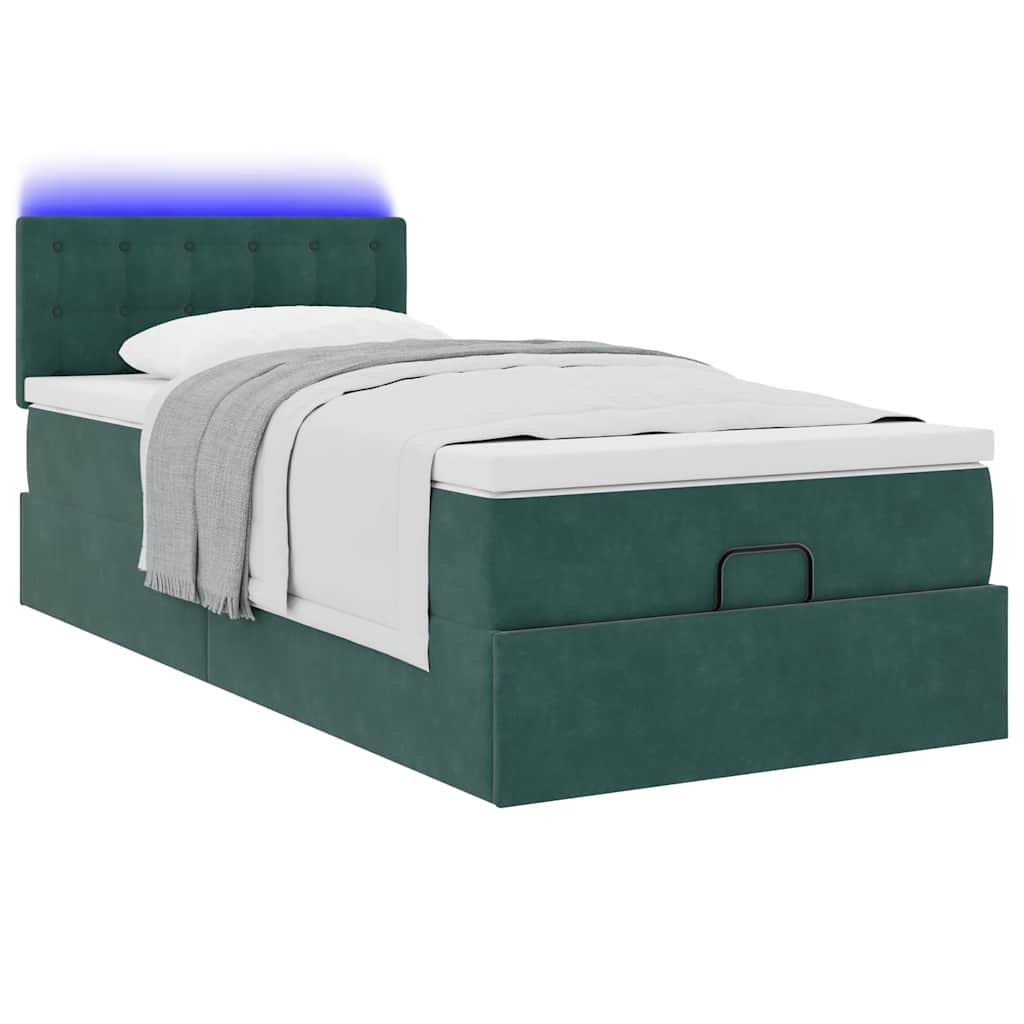 Ottomane Bett mit Matratze & LEDs Dunkelgrün 90x200 cm Samt