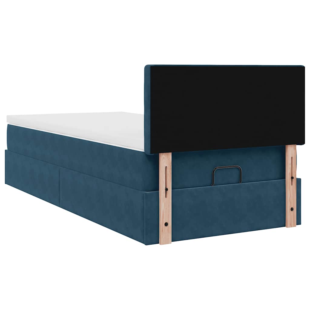 Ottoman-Bett mit Matratze & LEDs Dunkelblau 90x200 cm Samt