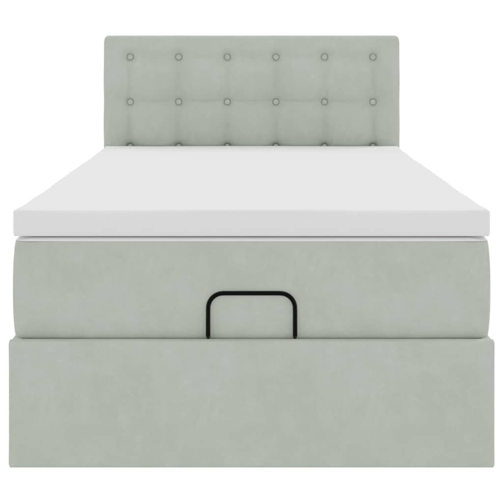 Ottoman-Bett mit Matratze & LEDs Hellgrau 100x200 cm Samt