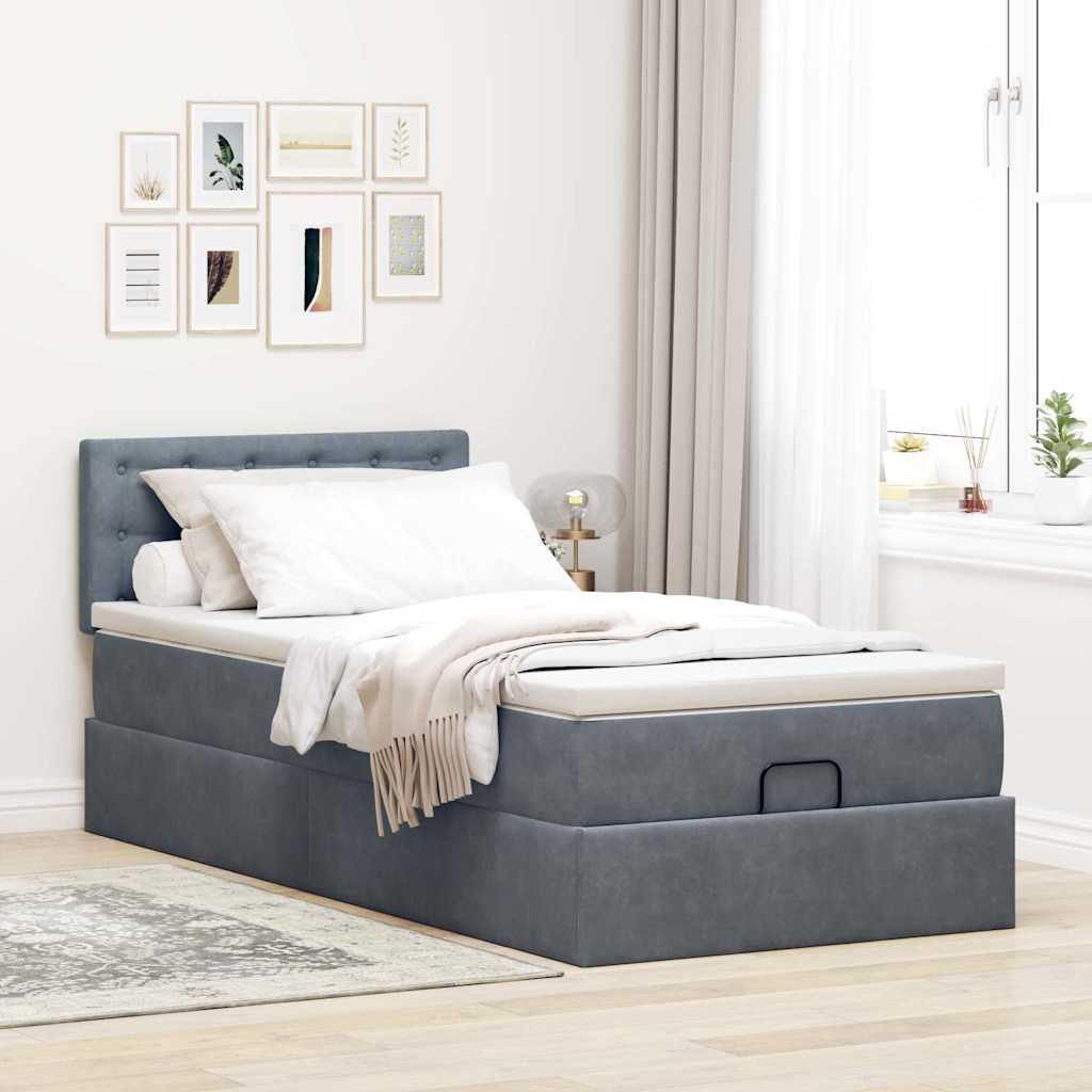 Ottoman-Bett mit Matratze & LEDs Dunkelgrau 100x200 cm Samt