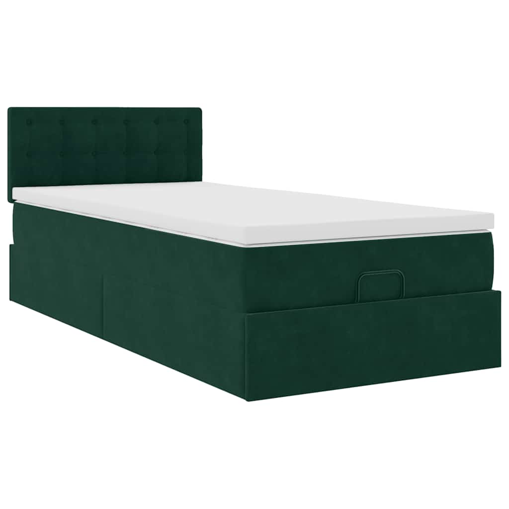 Ottoman-Bett mit Matratze & LEDs Dunkelgrün 100x200 cm Samt