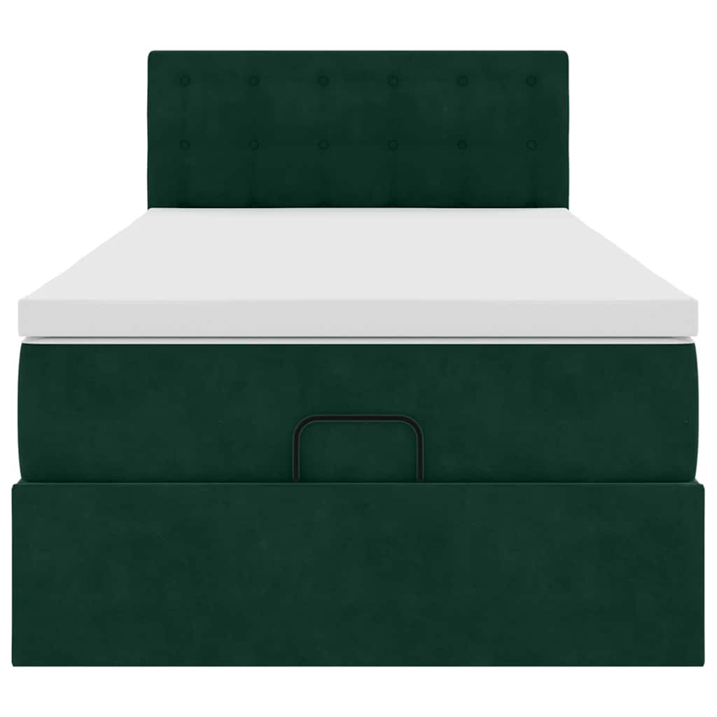 Ottoman-Bett mit Matratze & LEDs Dunkelgrün 100x200 cm Samt