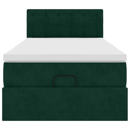 Ottoman-Bett mit Matratze & LEDs Dunkelgrün 100x200 cm Samt