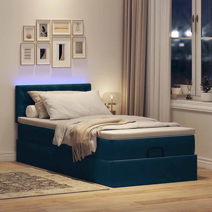 Ottoman-Bett mit Matratze & LEDs Dunkelblau 100x200 cm Samt