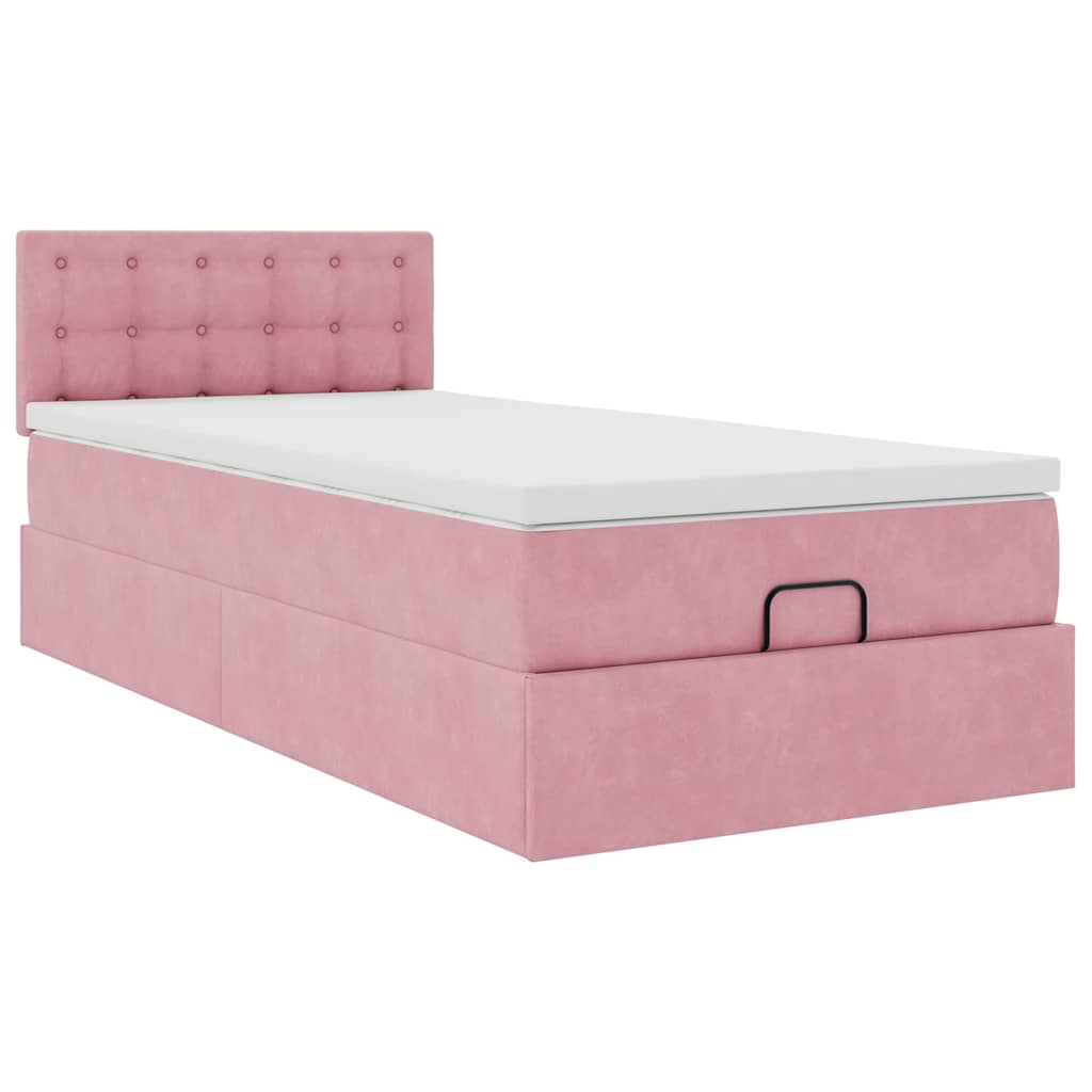 Ottoman-Bett mit Matratze & LEDs Rosa 100x200 cm Samt