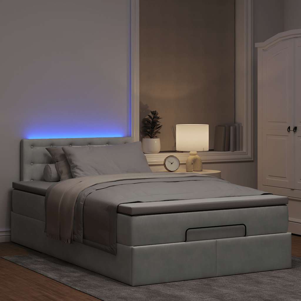 Ottomane Bett mit Matratze & LEDs Hellgrau 120x190 cm Samt