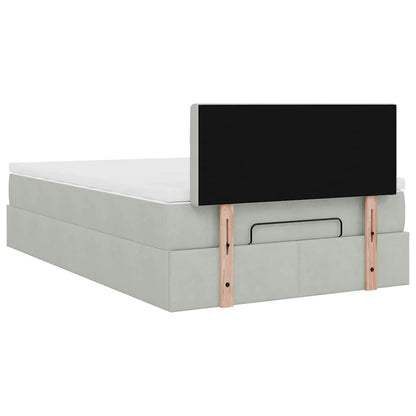 Ottomane Bett mit Matratze & LEDs Hellgrau 120x190 cm Samt