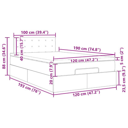 Ottomane Bett mit Matratze & LEDs Hellgrau 120x190 cm Samt