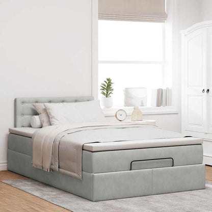 Ottomane Bett mit Matratze & LEDs Hellgrau 120x190 cm Samt