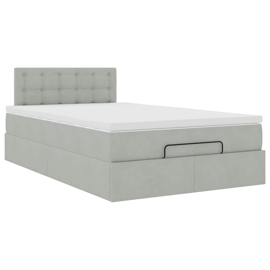 Ottomane Bett mit Matratze & LEDs Hellgrau 120x190 cm Samt