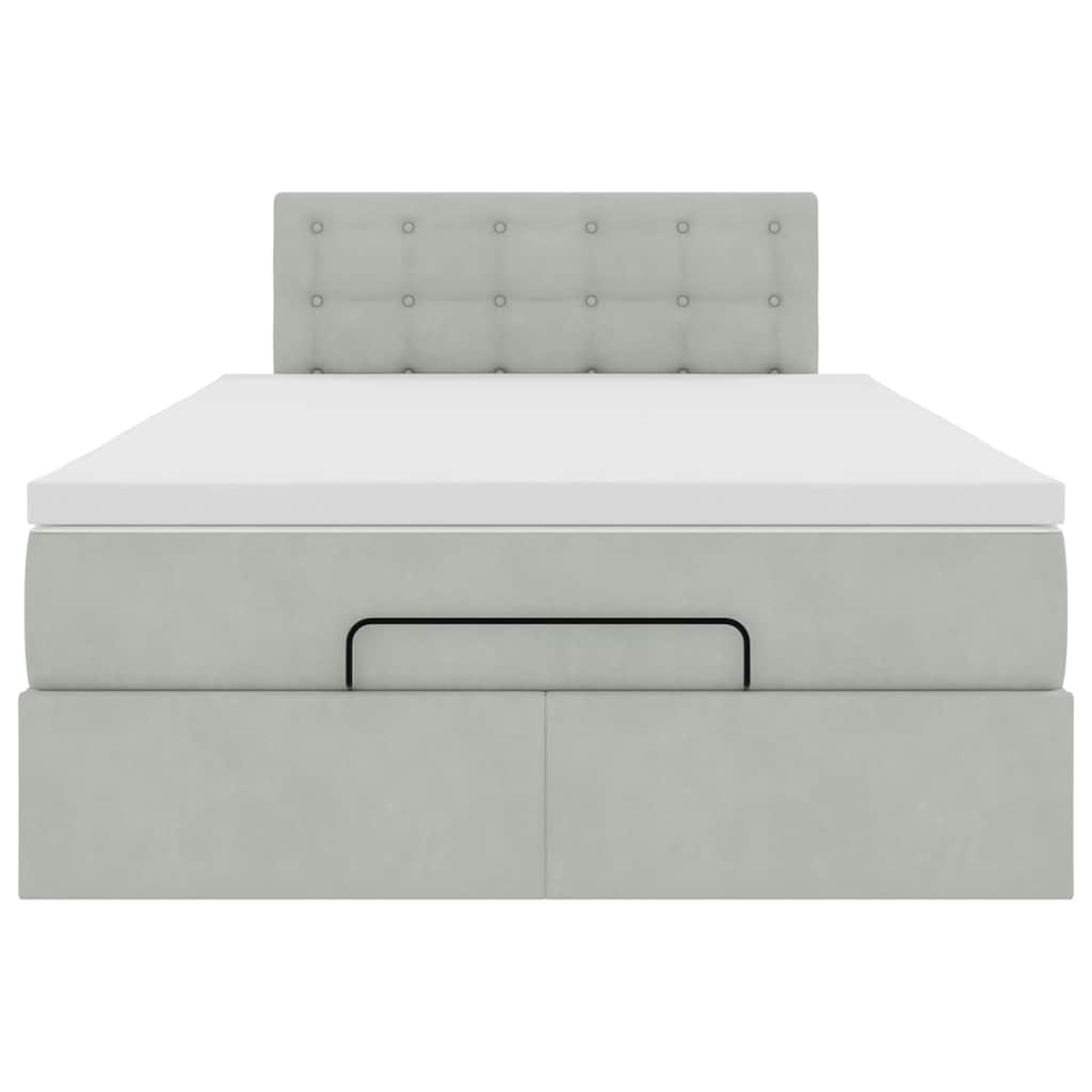 Ottomane Bett mit Matratze & LEDs Hellgrau 120x190 cm Samt