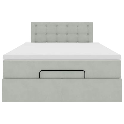 Ottomane Bett mit Matratze & LEDs Hellgrau 120x190 cm Samt