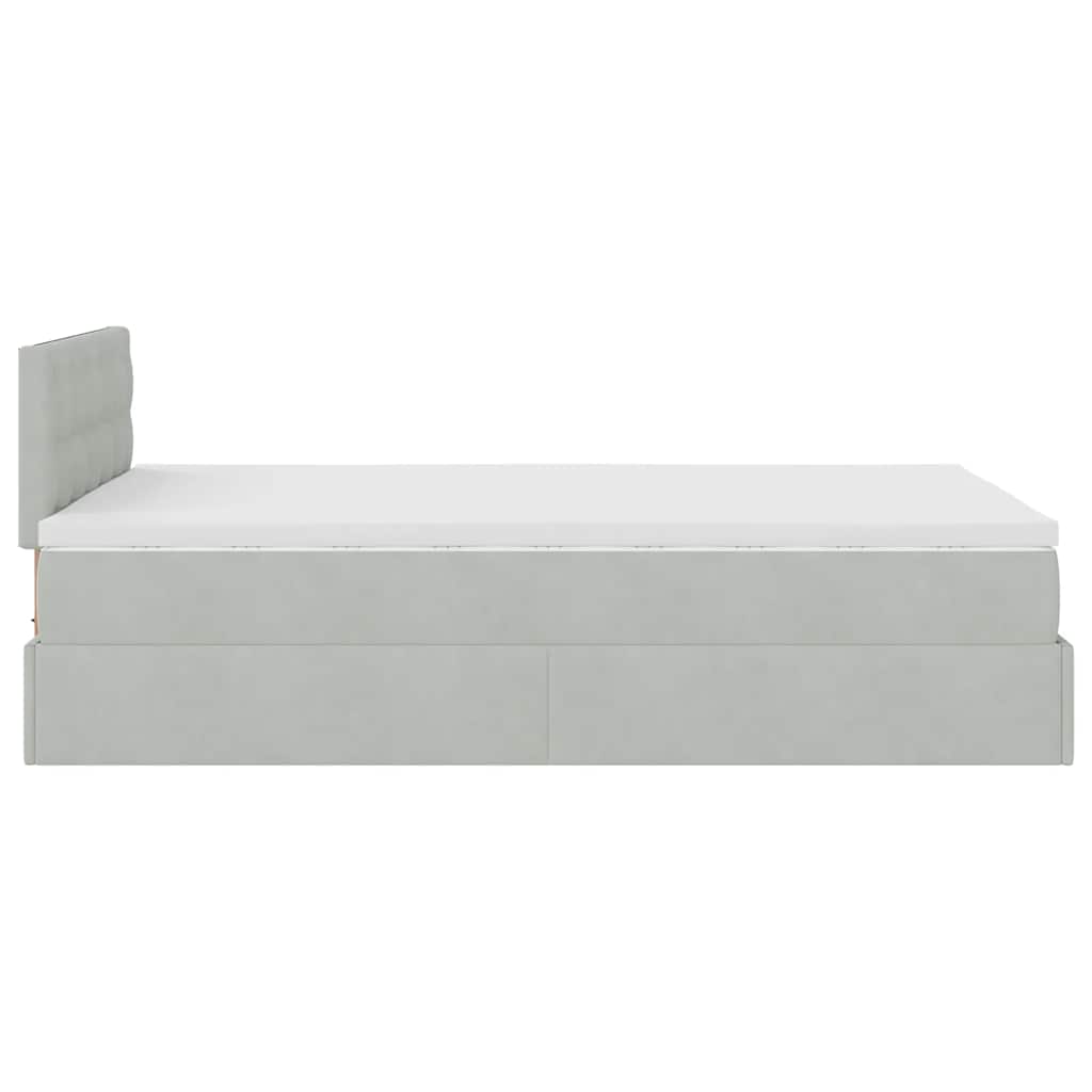 Ottomane Bett mit Matratze & LEDs Hellgrau 120x190 cm Samt