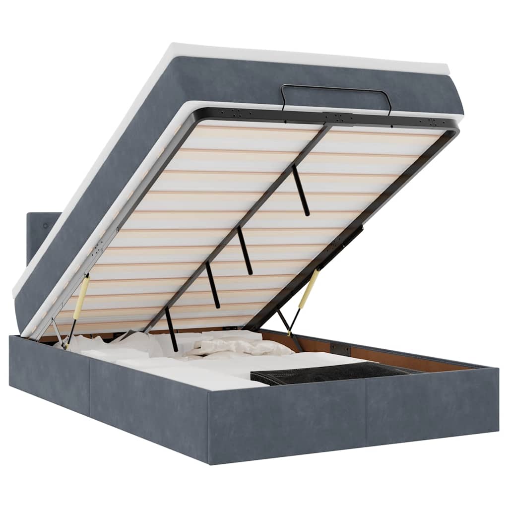 Ottomane Bett mit Matratze & LEDs Dunkelgrau 120x190 cm Samt