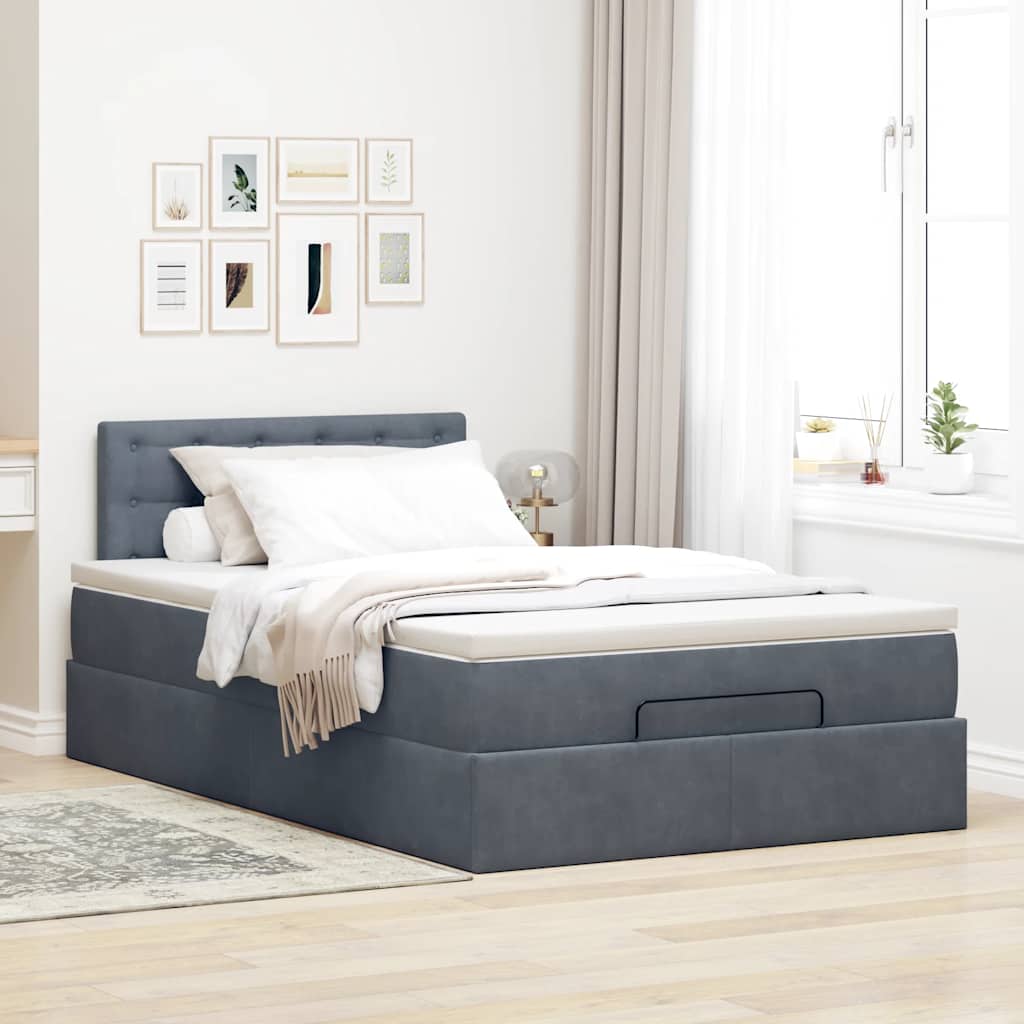 Ottomane Bett mit Matratze & LEDs Dunkelgrau 120x190 cm Samt