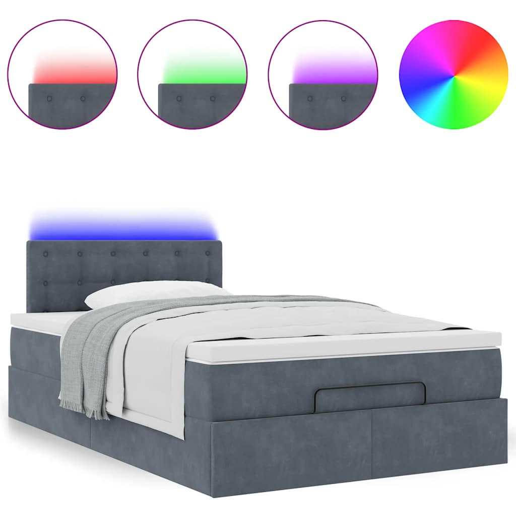 Ottomane Bett mit Matratze & LEDs Dunkelgrau 120x190 cm Samt