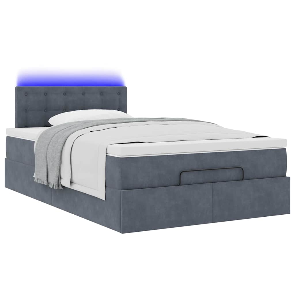 Ottomane Bett mit Matratze & LEDs Dunkelgrau 120x190 cm Samt
