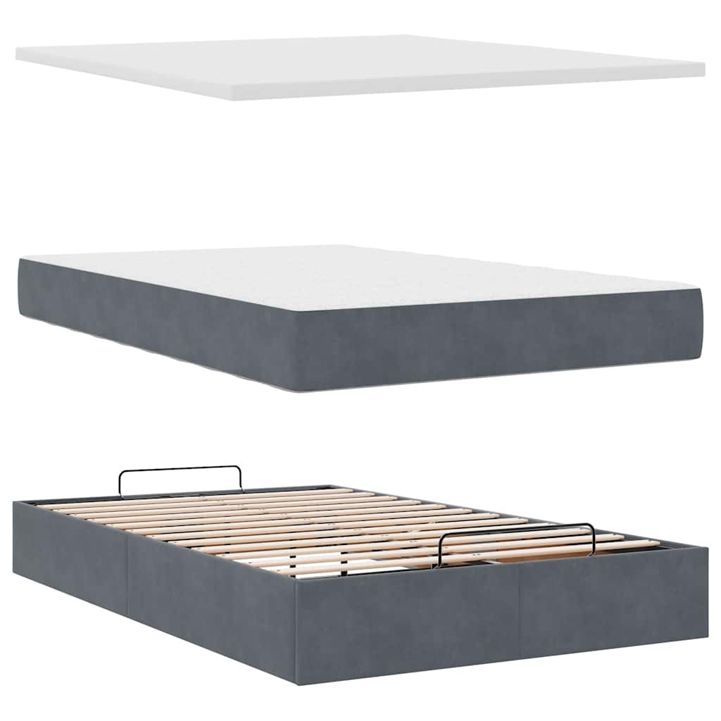Ottomane Bett mit Matratze & LEDs Dunkelgrau 120x190 cm Samt