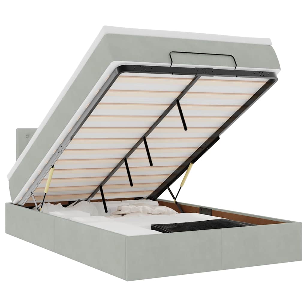 Lit ottoman avec matelas et LED gris clair 120x200 cm velours